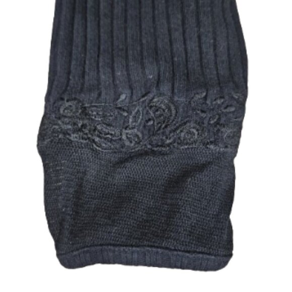 Newport News Easy Style Black Ribbed Lacey Embroidered Sweater - M - Picture 7 of 9